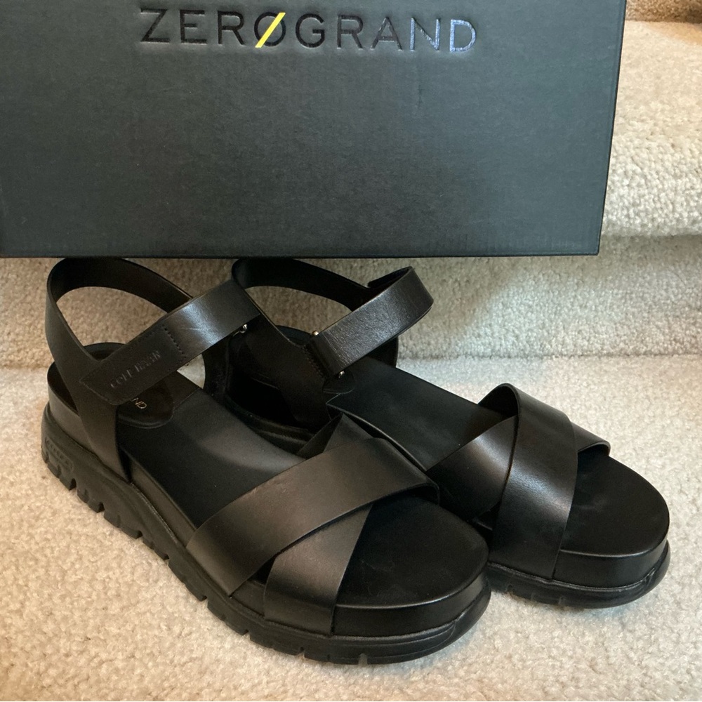 NEW Cole Haan Zerogrand Black Leather Platform Sandals